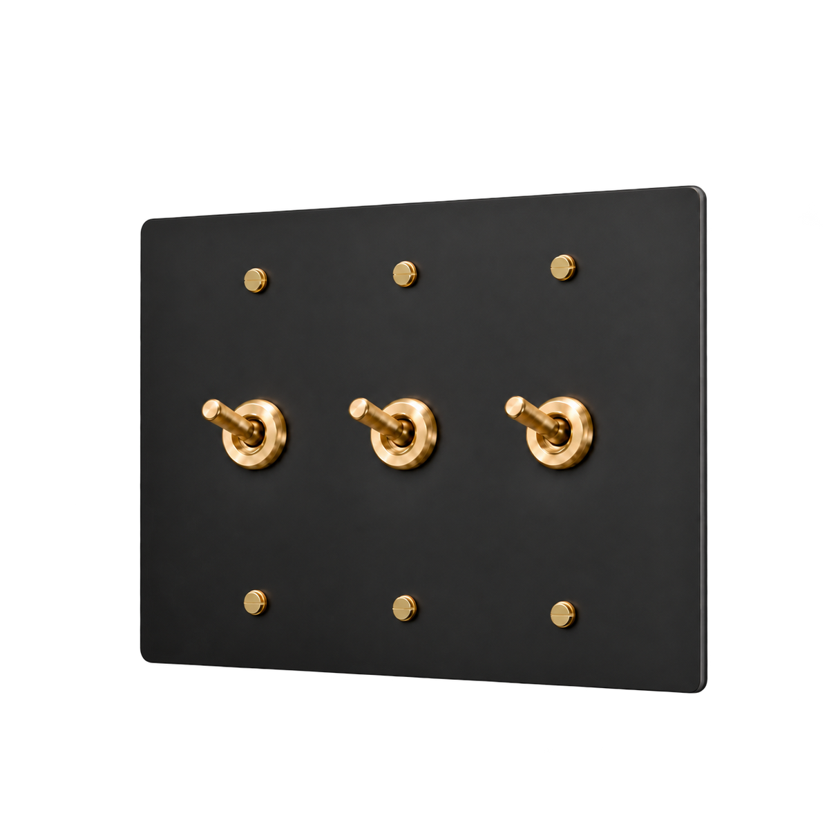 Brass Retro Toggle Switch Plate — 3-Gang — Matte Black