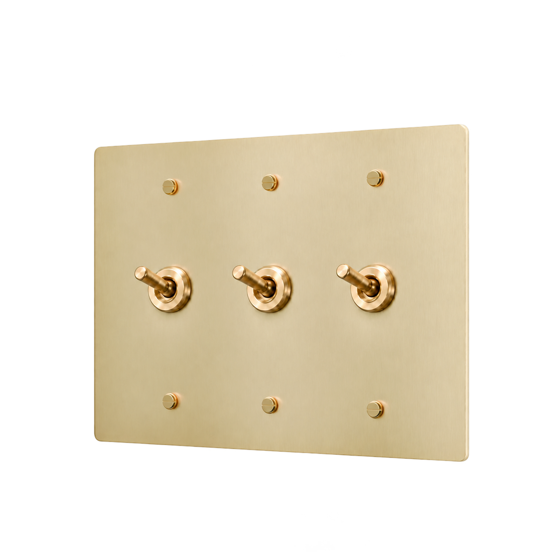 Brass Retro Toggle Switch Plate — 3-Gang — Satin Brass