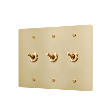 Brass Retro Toggle Switch Plate — 3-Gang — Satin Brass