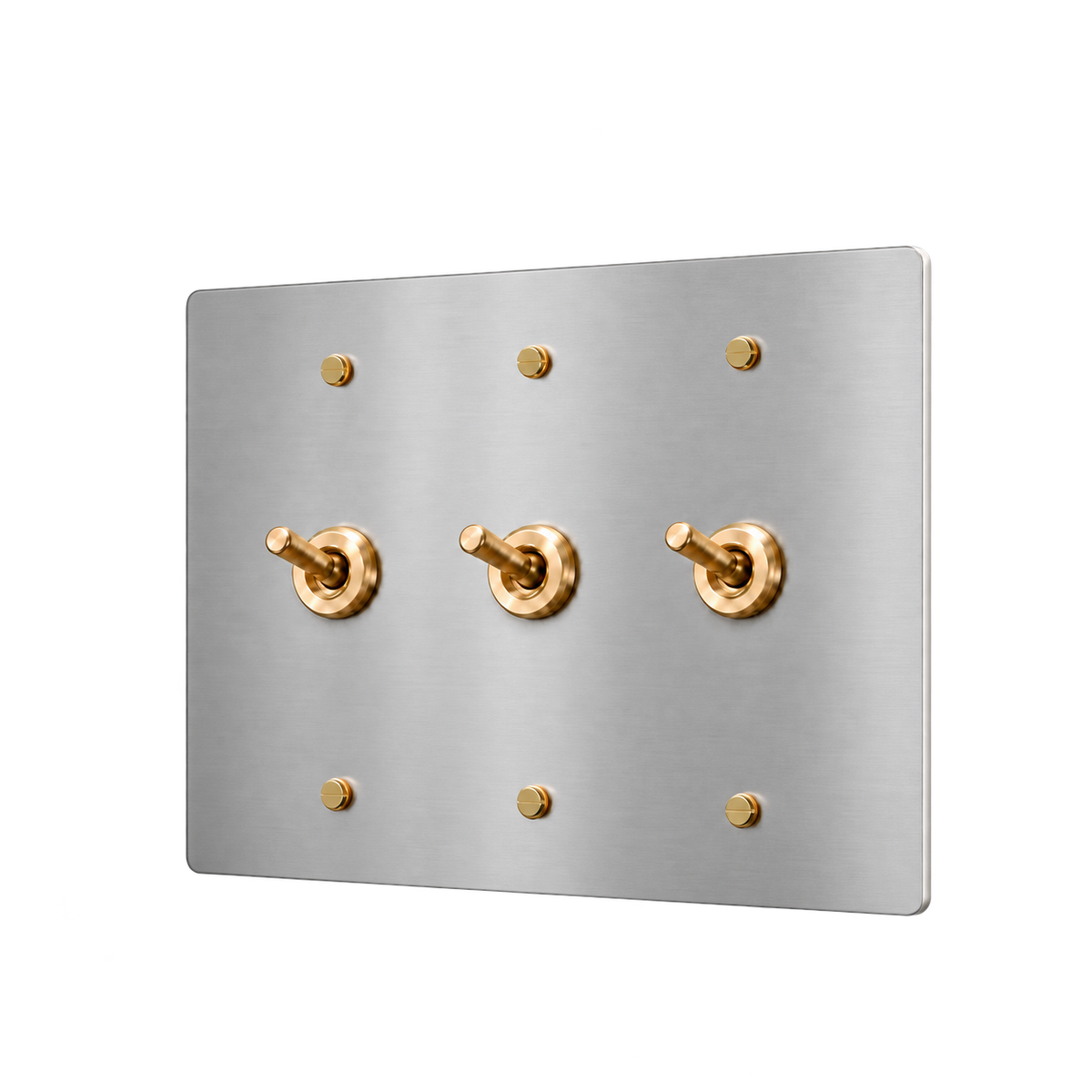 Brass Retro Toggle Switch Plate — 3-Gang — Stainless Steel & Brass