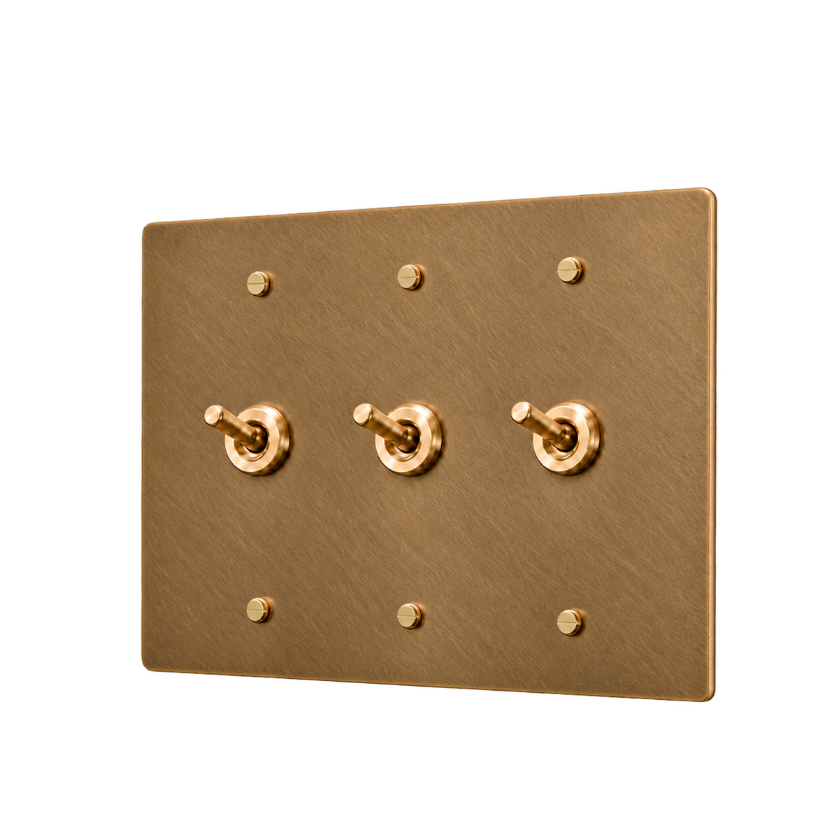 Brass Retro Toggle Switch Plate — 3-Gang — Unlacquered Antique Brass (Hand-Brushed)