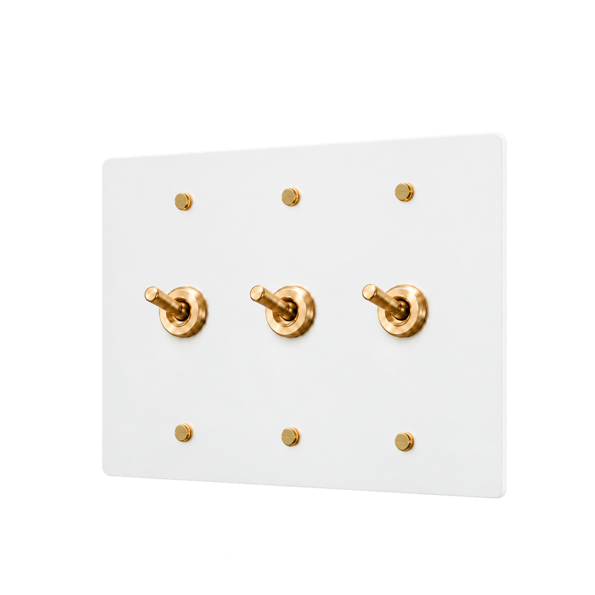 Brass Retro Toggle Switch Plate — 3-Gang — White