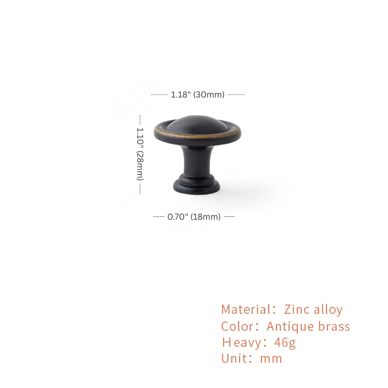 Black cabinet handle with measurements and material details on a white background