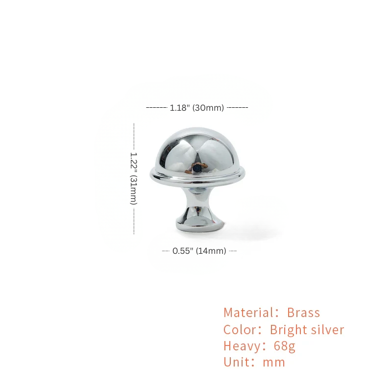 Brass knob with measurements on a white background