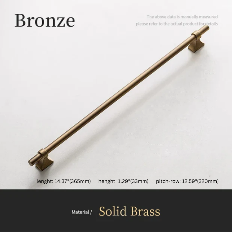Bronze towel bar on a white background with dimensions and material details.