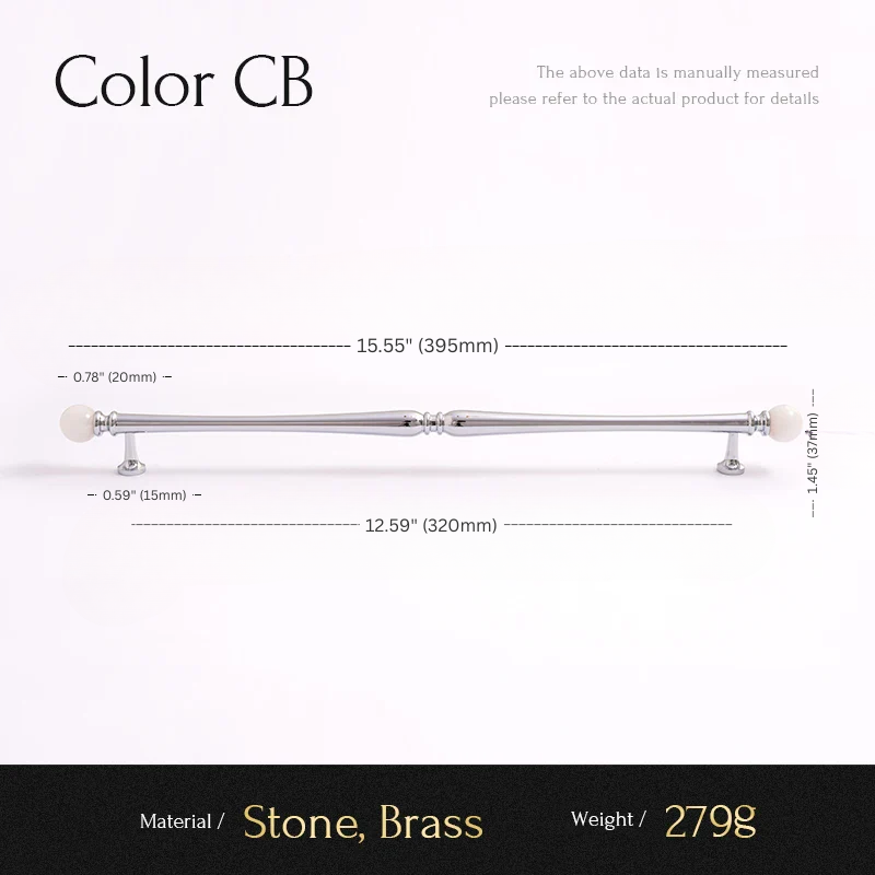 Measurement chart for a decorative bar with dimensions and material details on a white background.