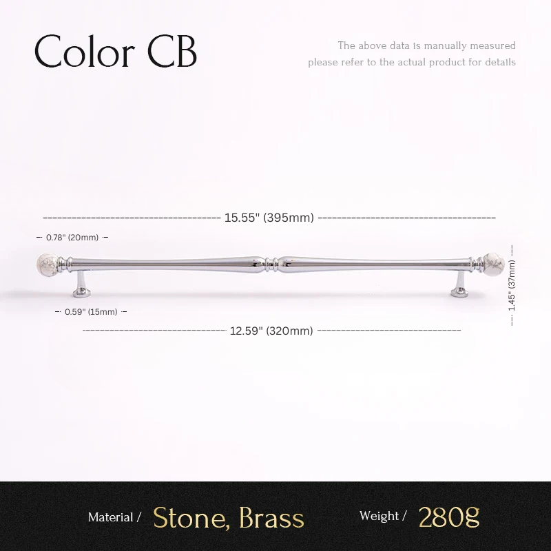 Measurement chart for a decorative element with dimensions and material details on a white background.