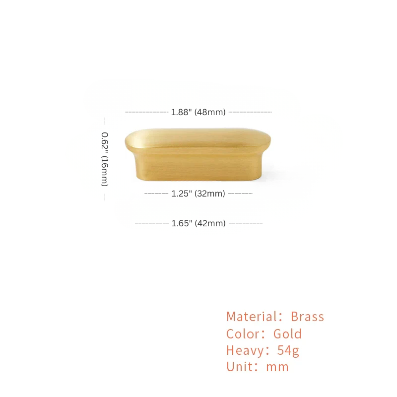 Gold rectangular bar with dimensions and material information on a white background