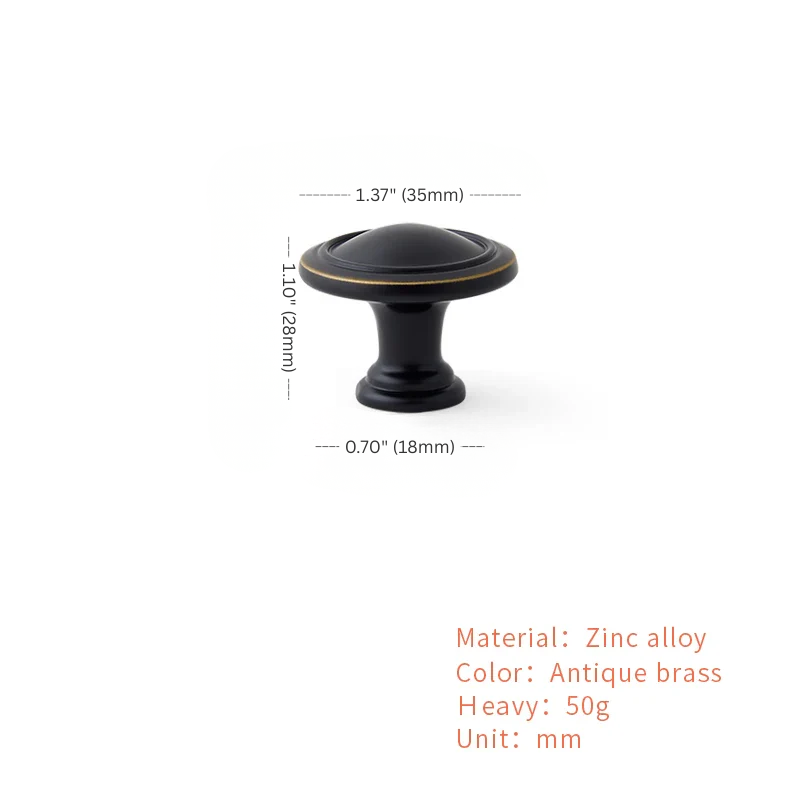 Black cabinet handle with measurements and material details on a white background