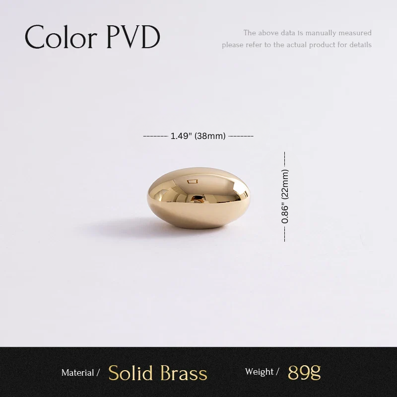 Gold-colored object with measurements and material details on a white background