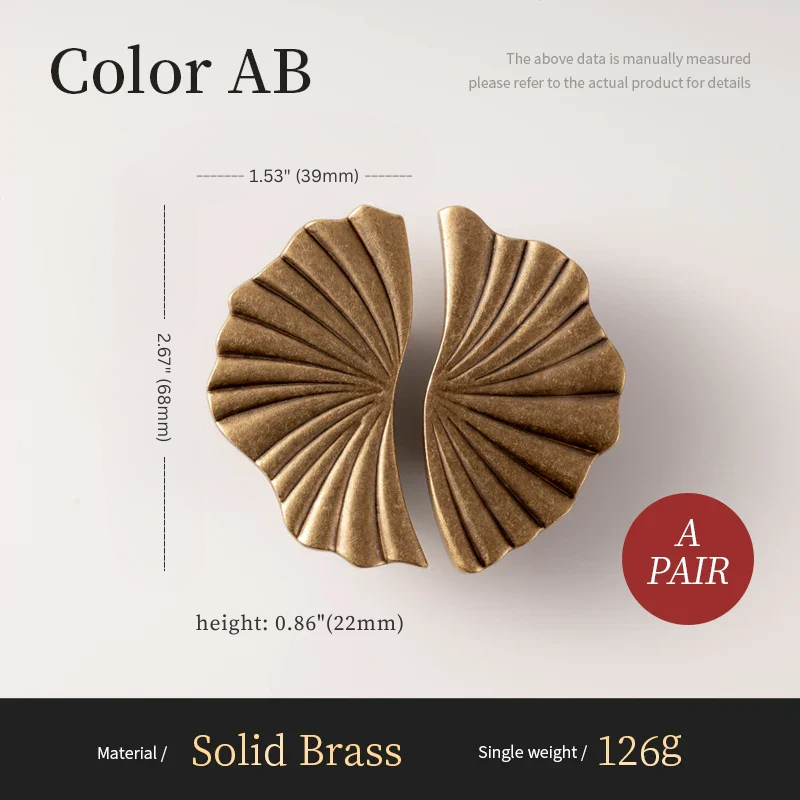 Pair of solid brass earrings with measurements on a white background