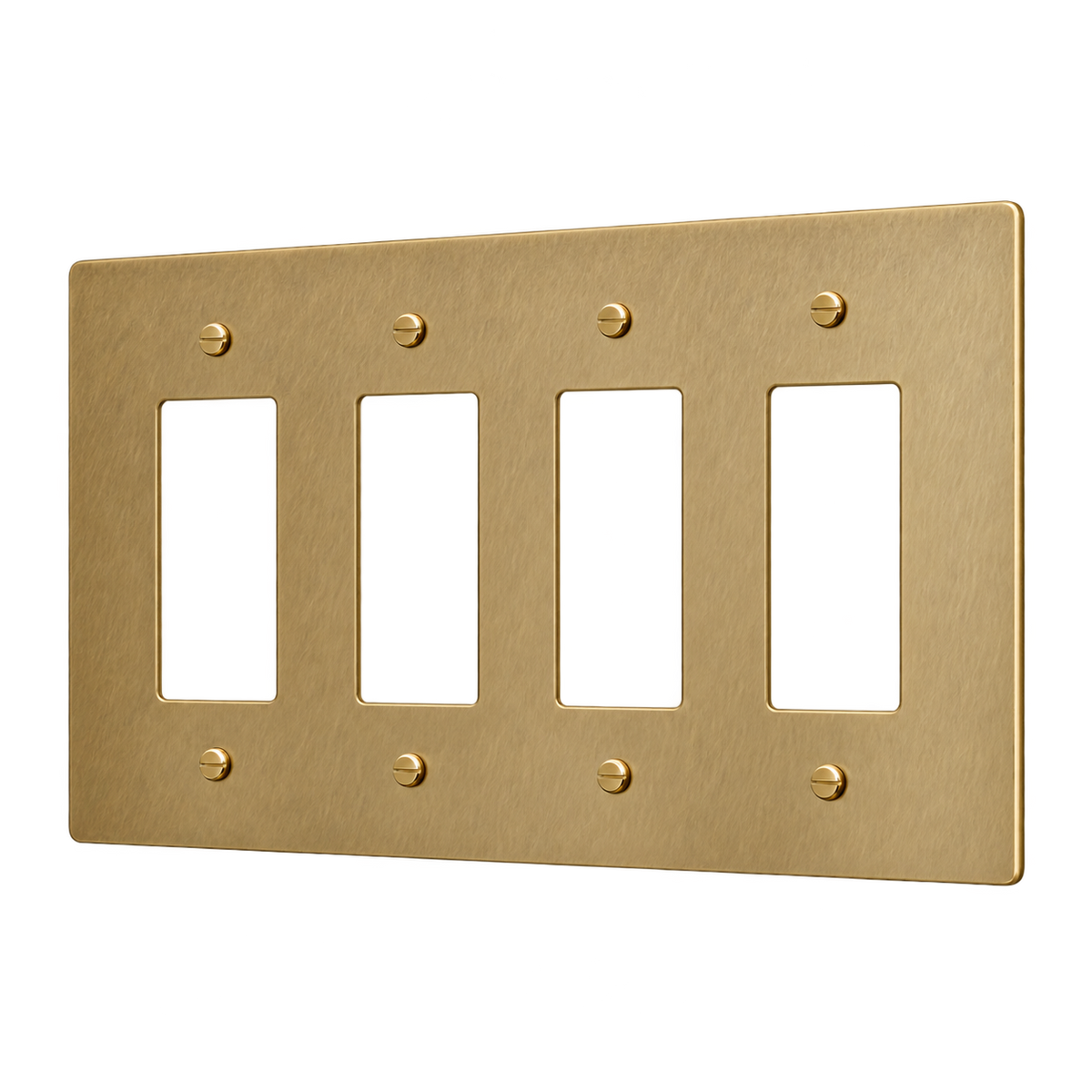 Brass Home Supply 4-Gang Brass Outlet Cover in Unlacquered Antique Brass (Hand-Brushed)