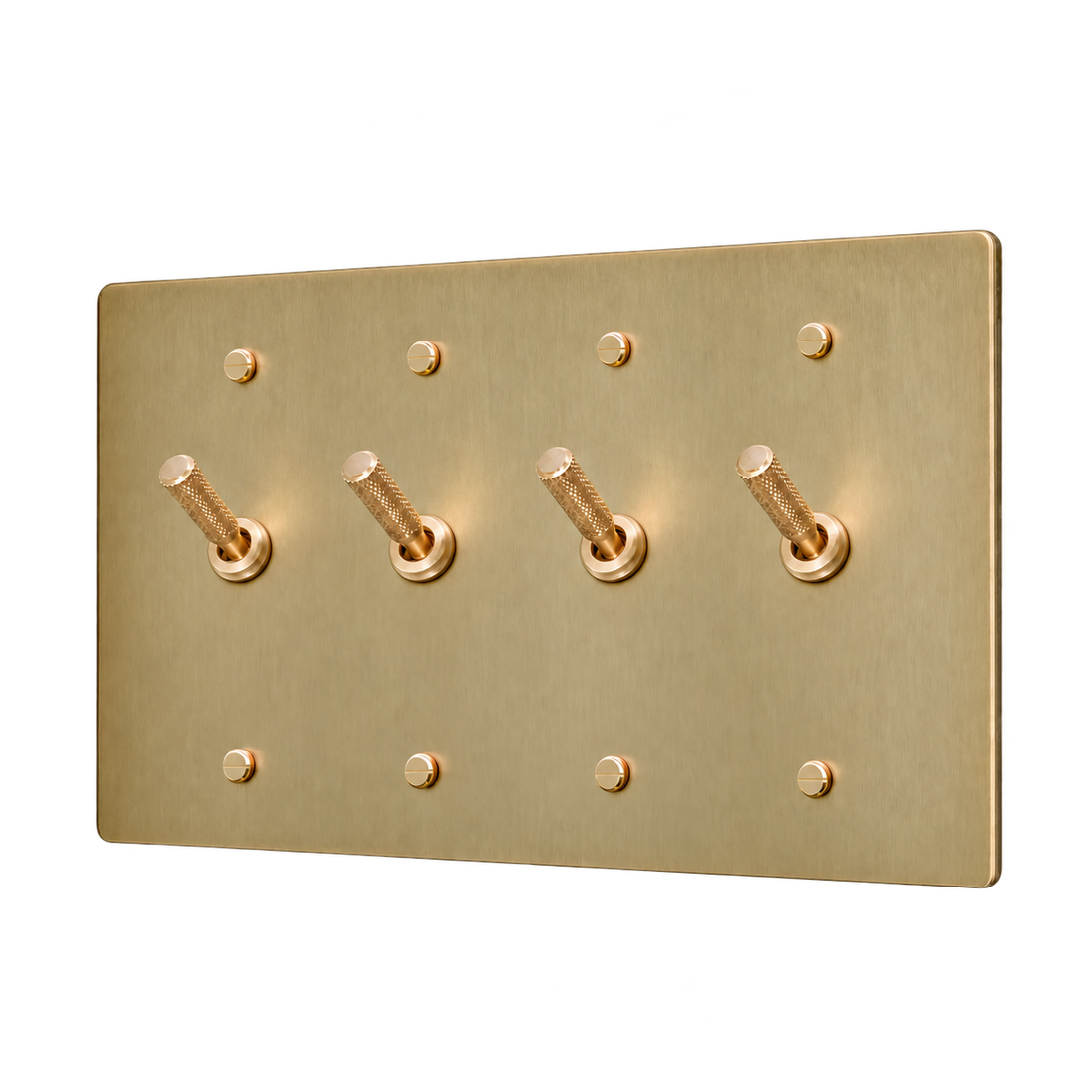 Knurled Brass Toggle Switch Plate — 4-Gang — Satin Brass