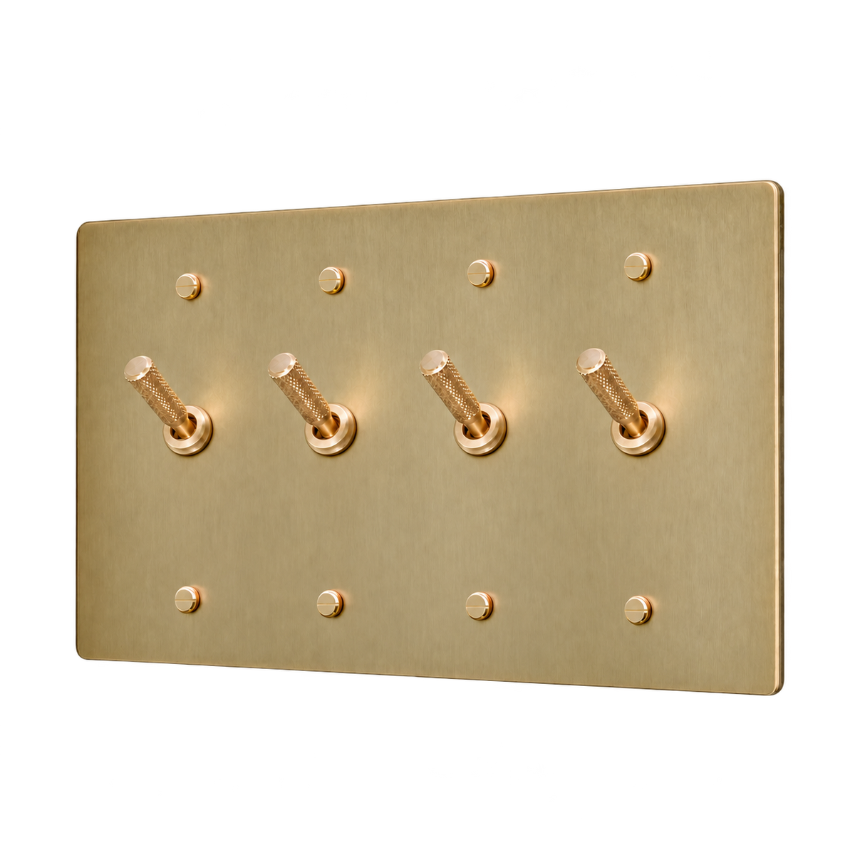 Knurled Brass Toggle Switch Plate — 4-Gang — Antique Brass (Hand-Brushed)