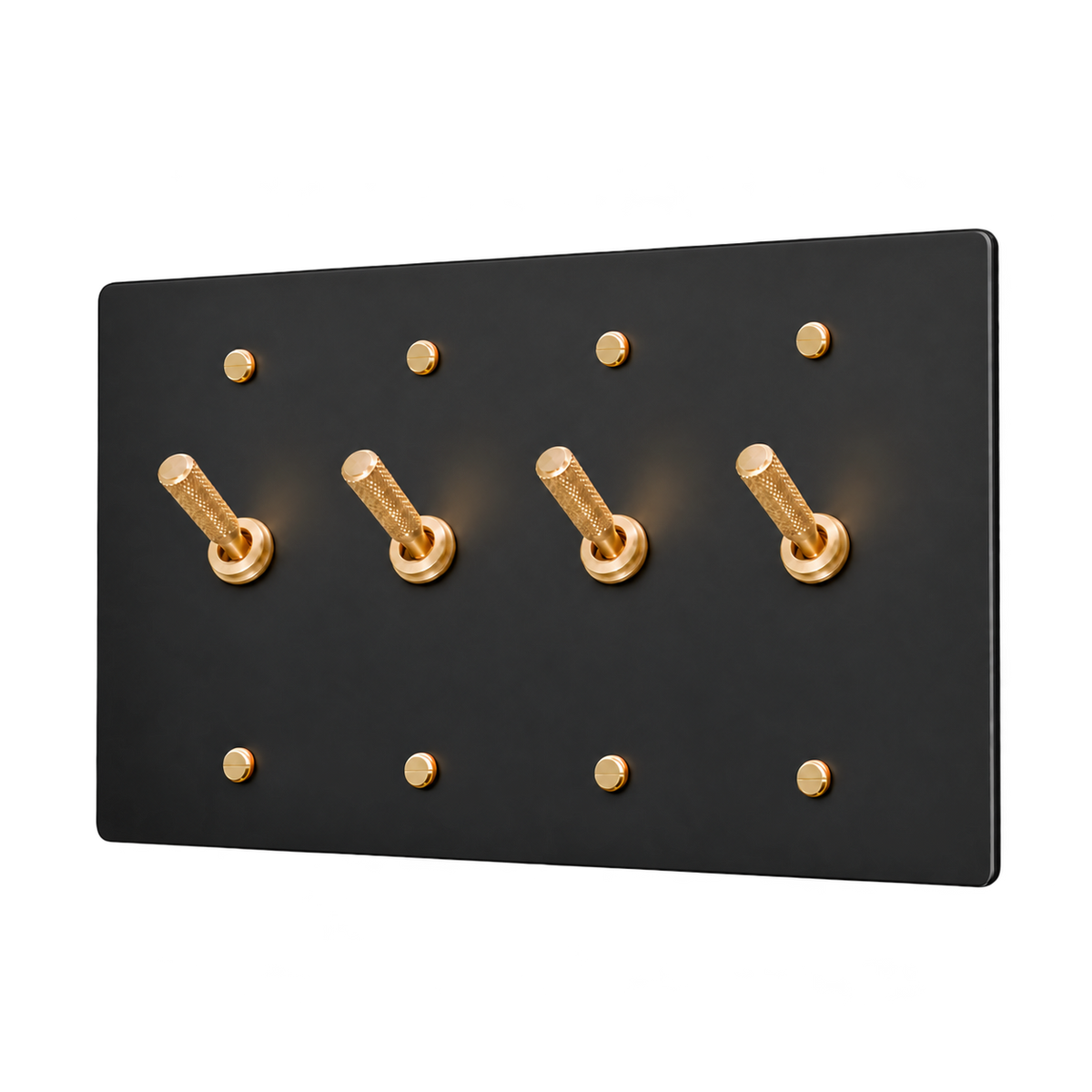 Knurled Brass Toggle Switch Plate — 4-Gang — Matte Black