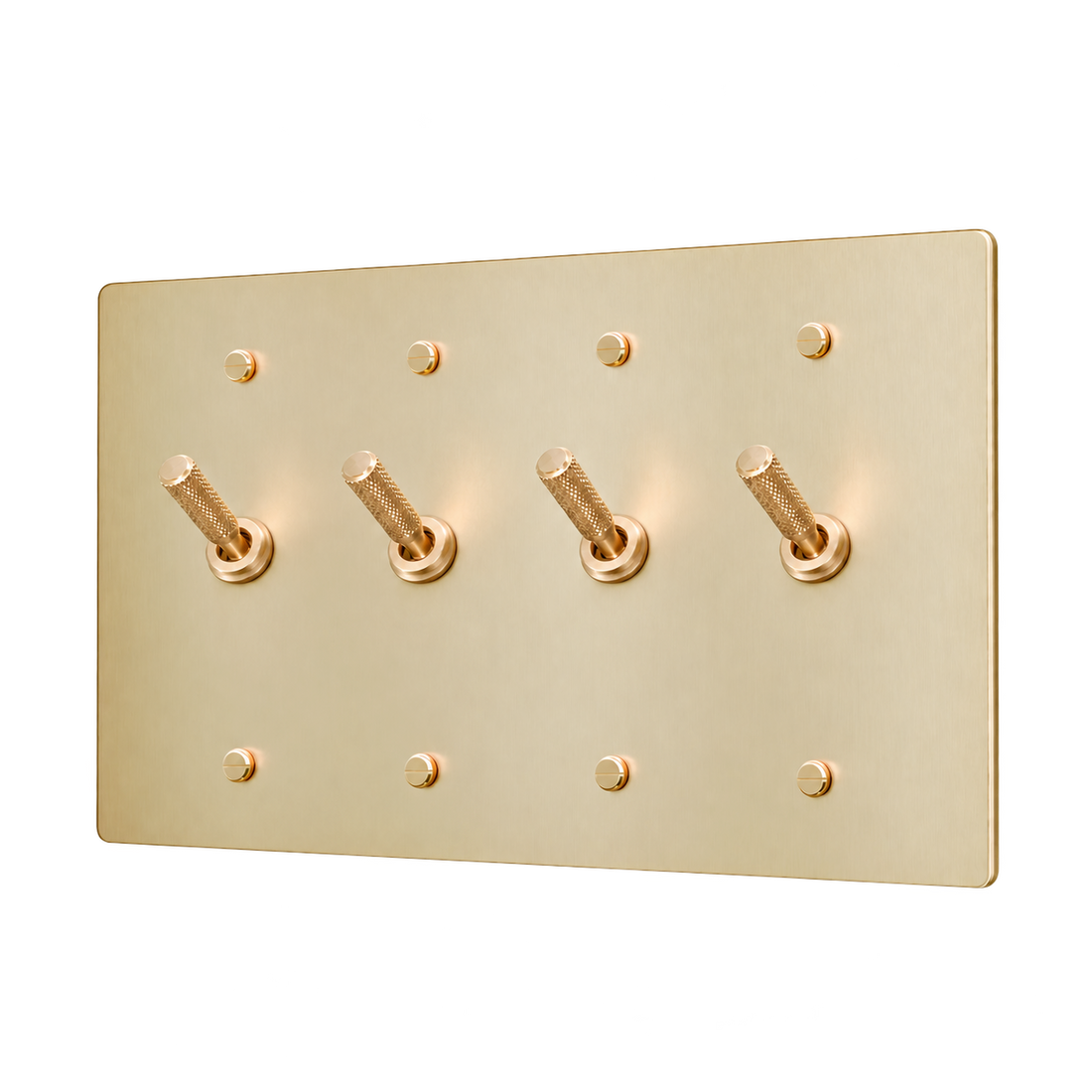 Knurled Brass Toggle Switch Plate — 4-Gang — Satin Brass