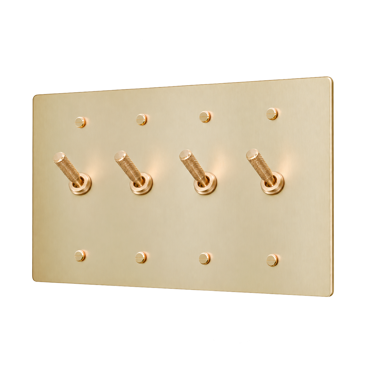 Knurled Brass Toggle Switch Plate — 4-Gang — Satin Brass