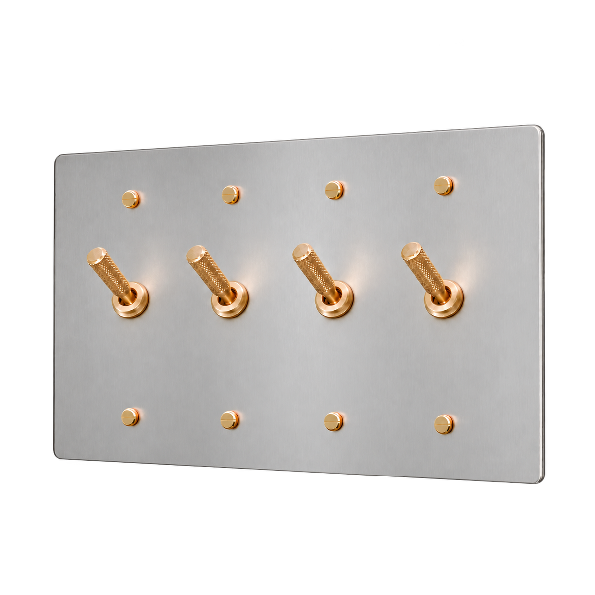 Knurled Brass Toggle Switch Plate — 4-Gang — Stainless Steel