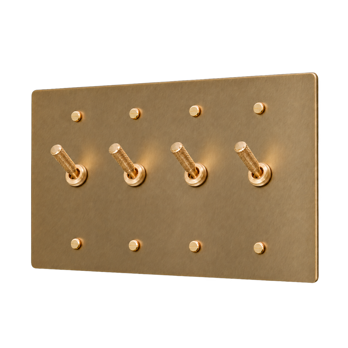 Knurled Brass Toggle Switch Plate — 4-Gang — Unlacquered Antique Brass (Hand-Brushed)