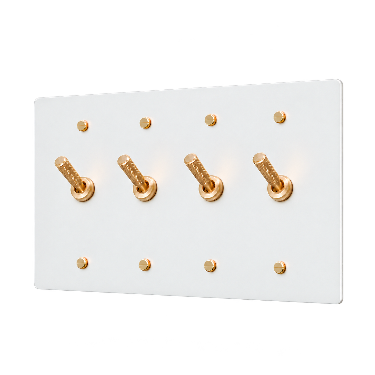 Knurled Brass Toggle Switch Plate — 4-Gang — White