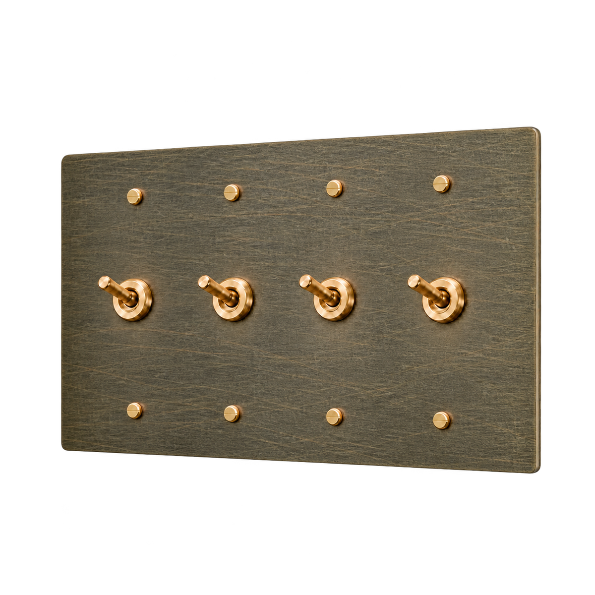 Brass Retro Toggle Switch Plate — 4-Gang — Aged Bronze (Hand-Brushed)