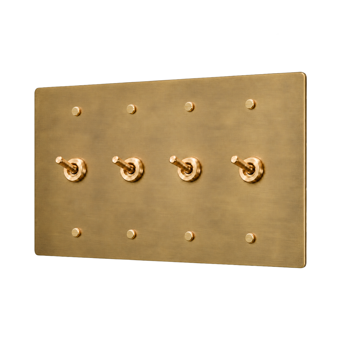 Brass Retro Toggle Switch Plate — 4-Gang — Satin Brass
