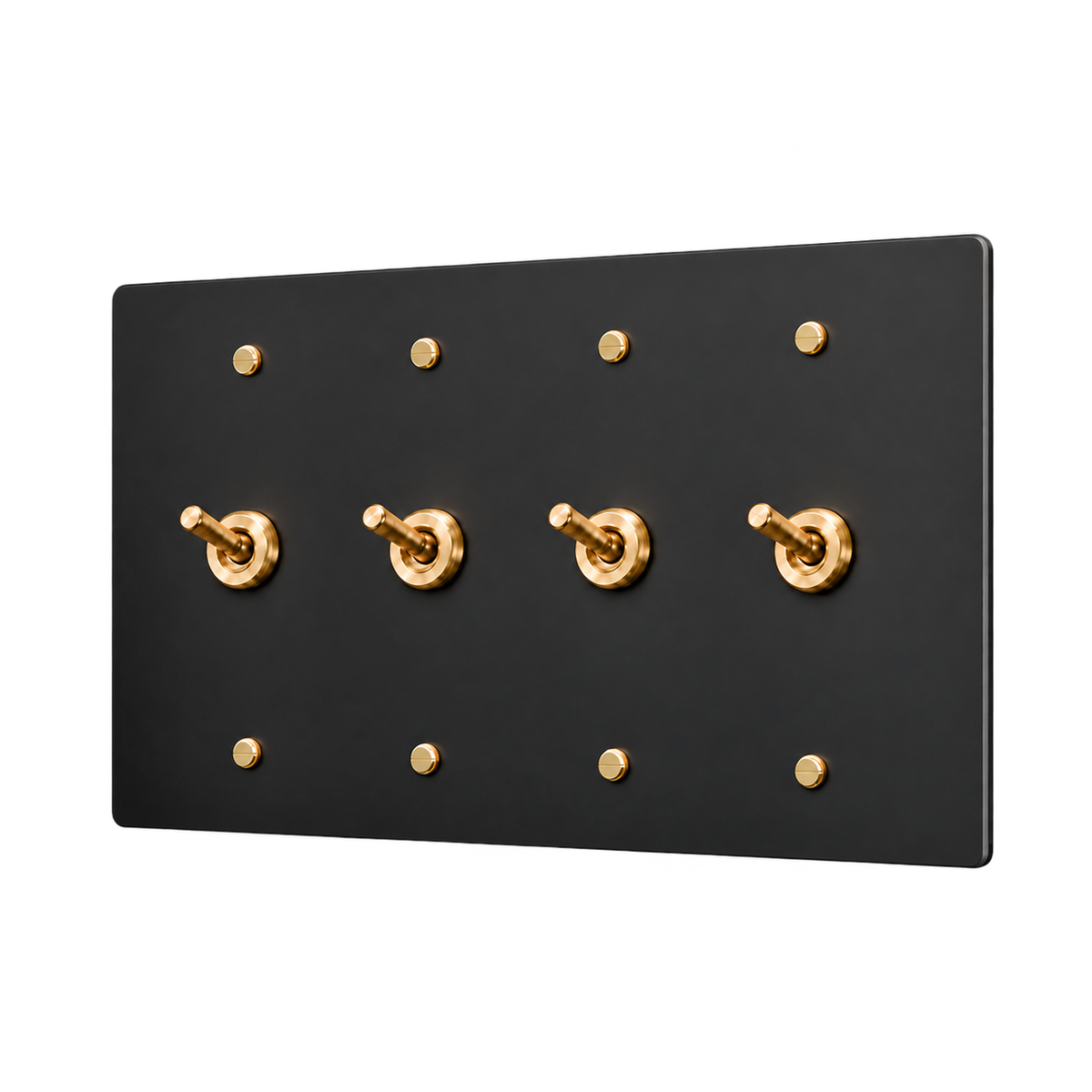 Brass Retro Toggle Switch Plate — 4-Gang — Matte Black