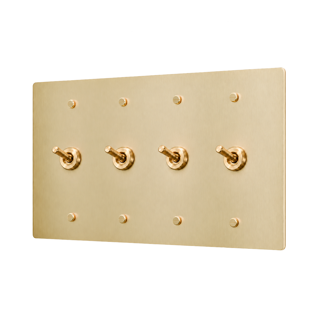 Brass Retro Toggle Switch Plate — 4-Gang — Satin Brass