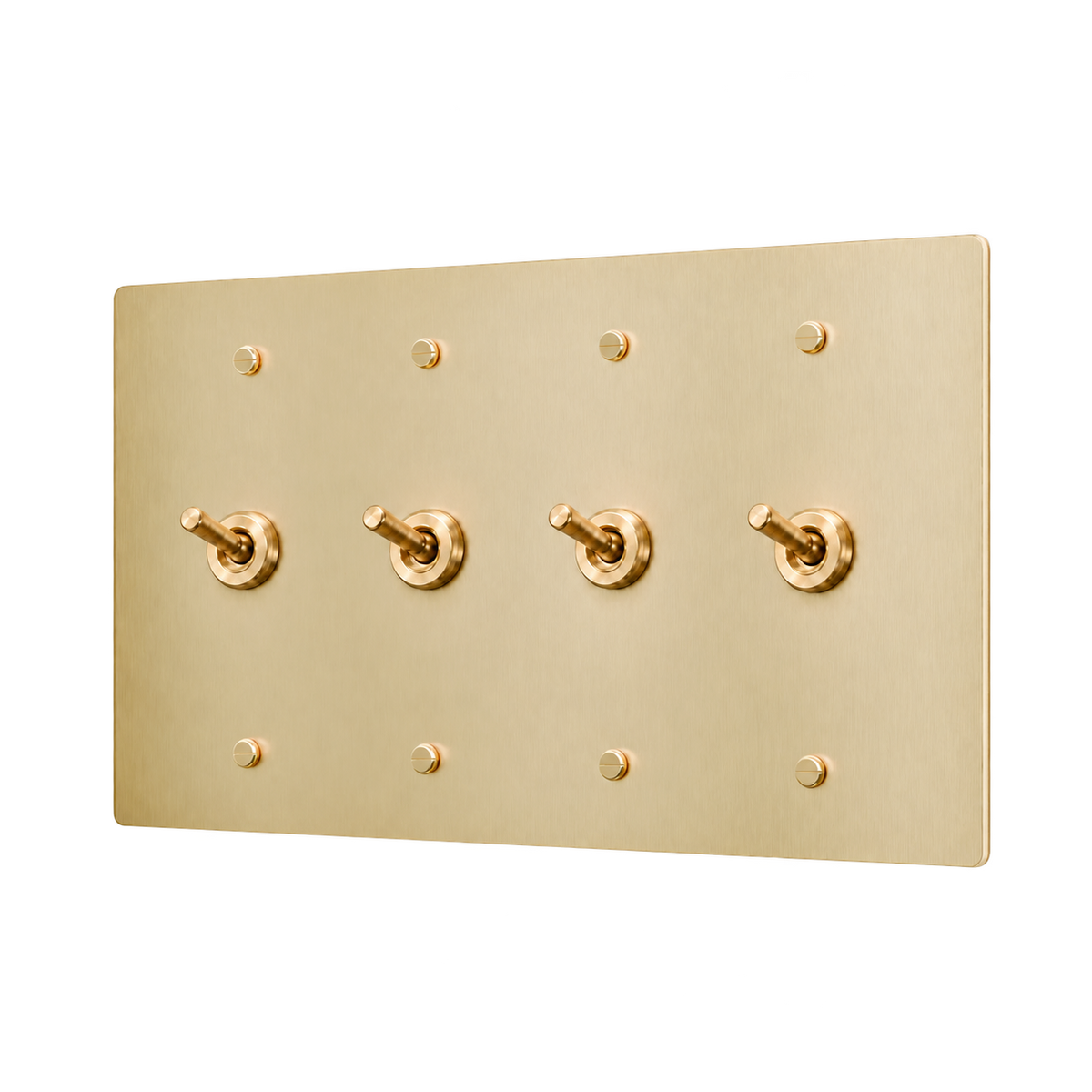 Brass Retro Toggle Switch Plate — 4-Gang — Satin Brass