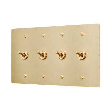 Brass Retro Toggle Switch Plate — 4-Gang — Satin Brass