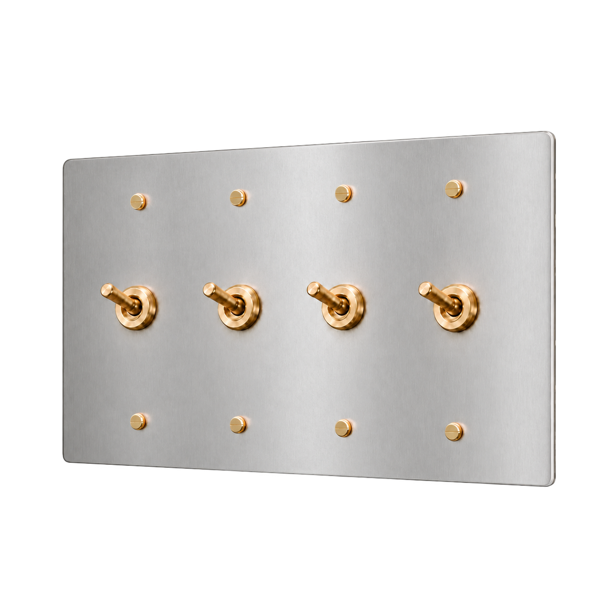 Brass Retro Toggle Switch Plate — 4-Gang — Stainless Steel & Brass