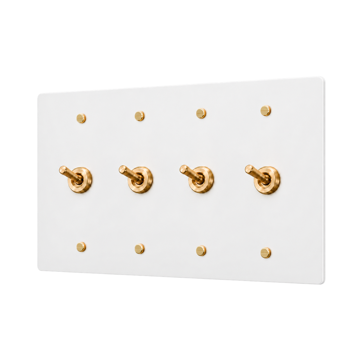 Brass Retro Toggle Switch Plate — 4-Gang — White