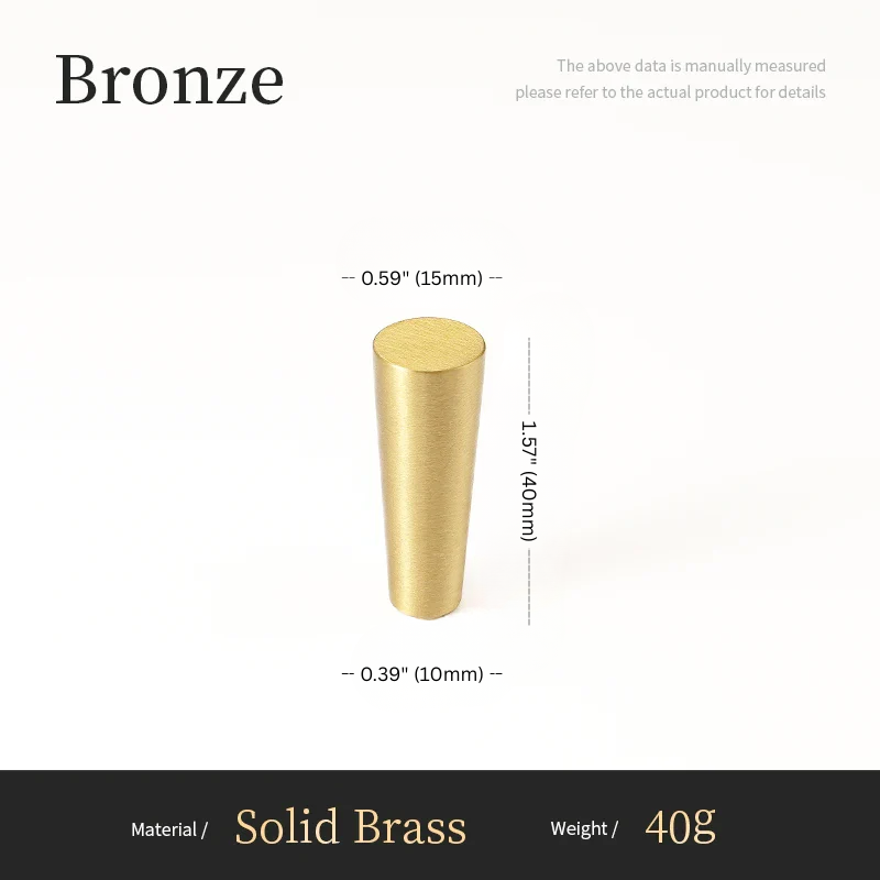 Bronze cylindrical object with dimensions and material details on a white background