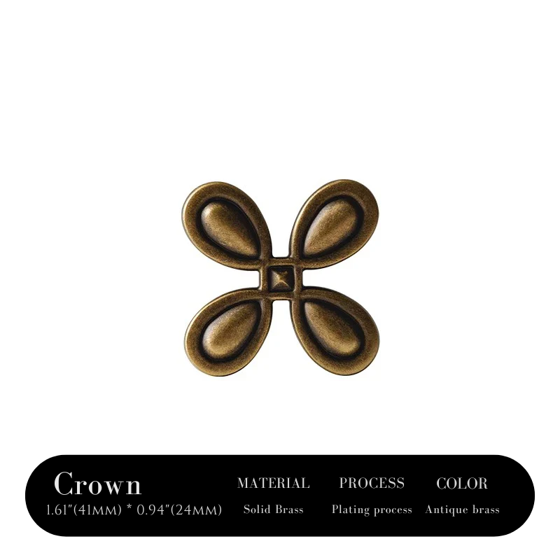 Bronze decorative element labeled 'Crown' with specifications on a white background