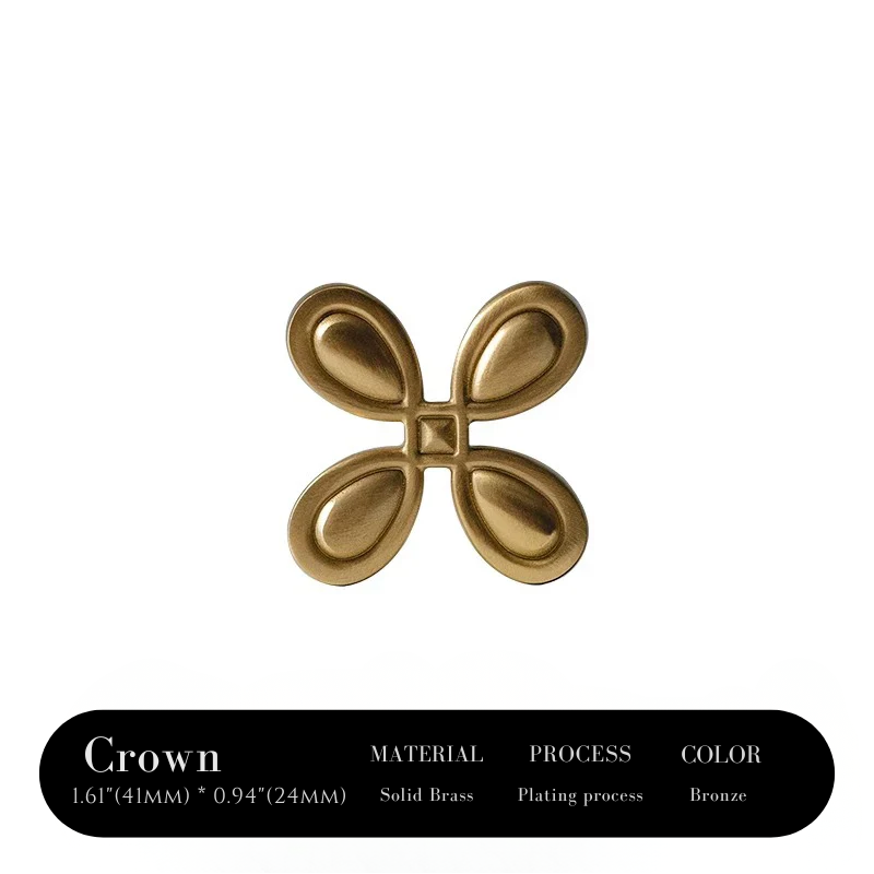 Gold decorative element labeled 'Crown' with specifications on a white background