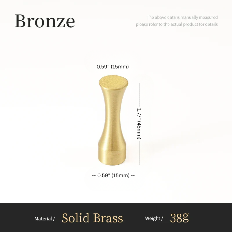 Bronze pepper grinder with dimensions and material details on a white background