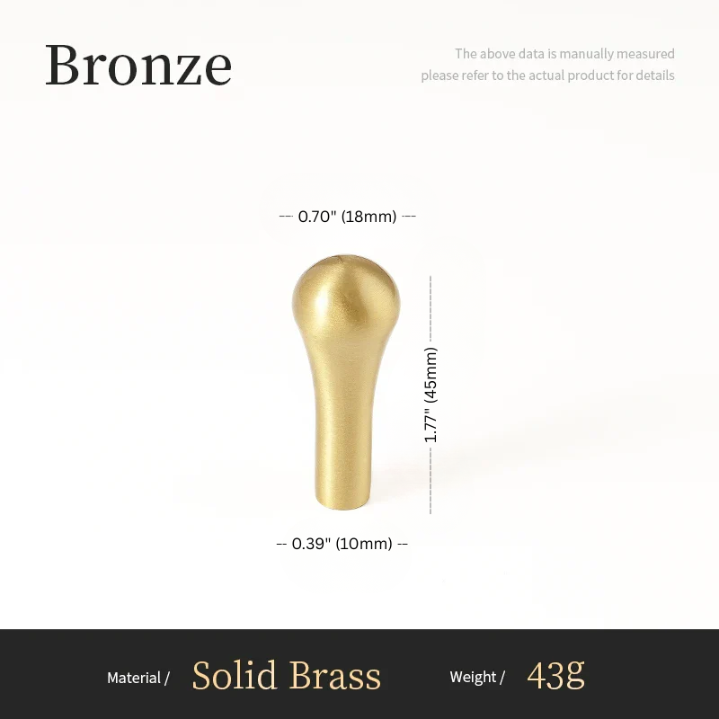 Bronze handle with dimensions and material details on a white background