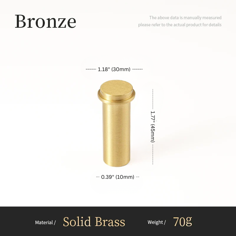 Bronze cylindrical object with dimensions and material details on a white background