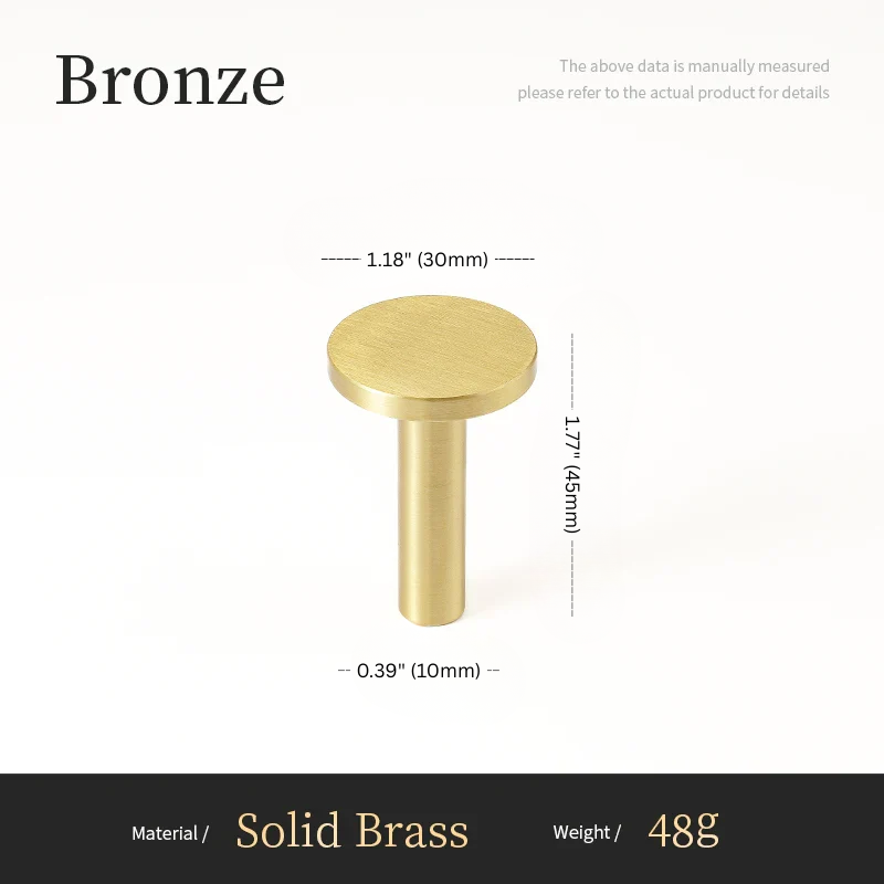 Bronze knob with dimensions and material details on a white background