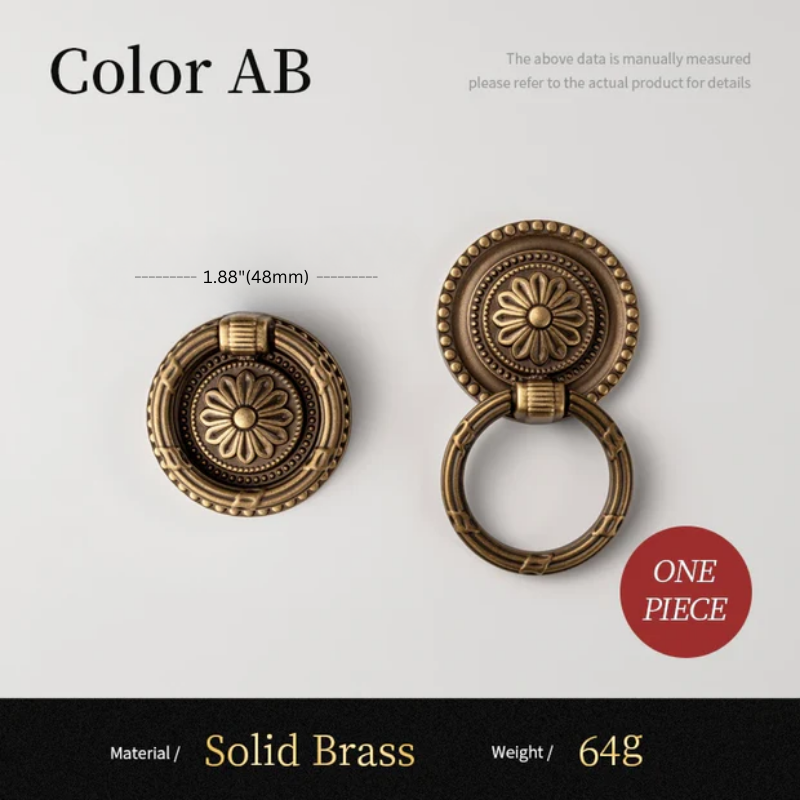Two solid brass door handles on a white background with measurement details.