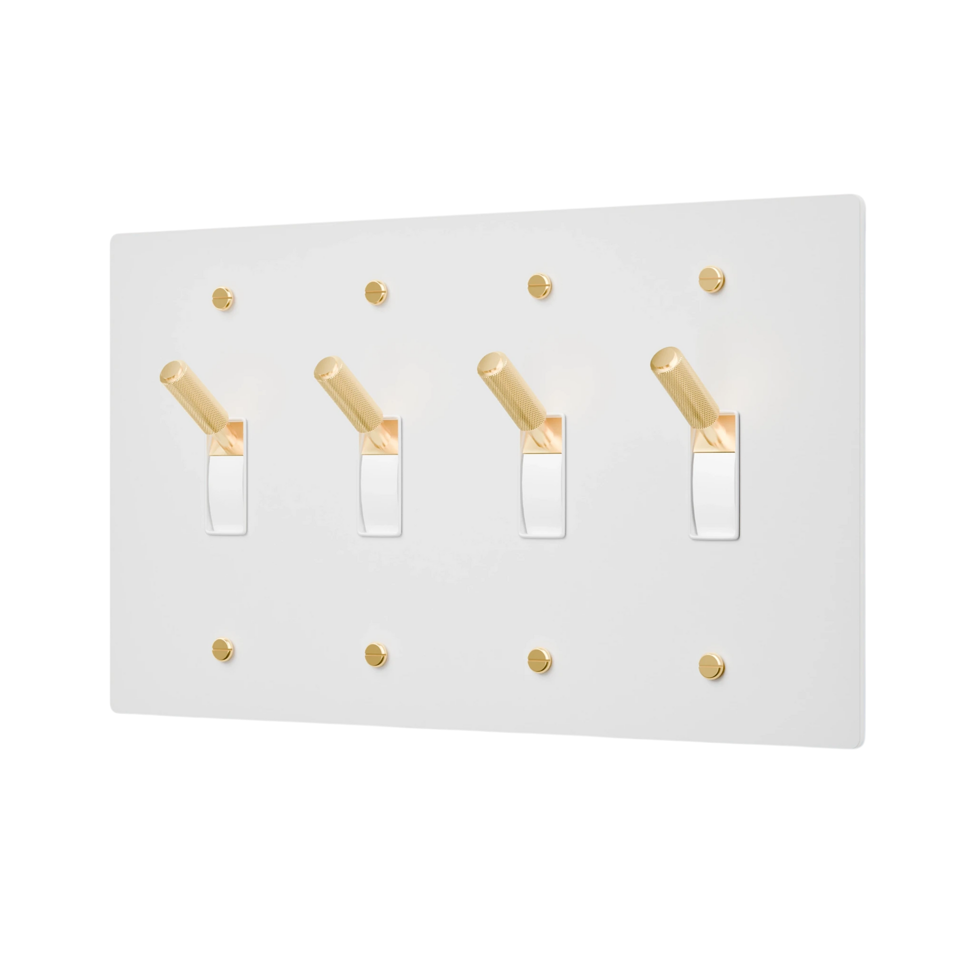 Light switch plate with gold and clear design on a white background