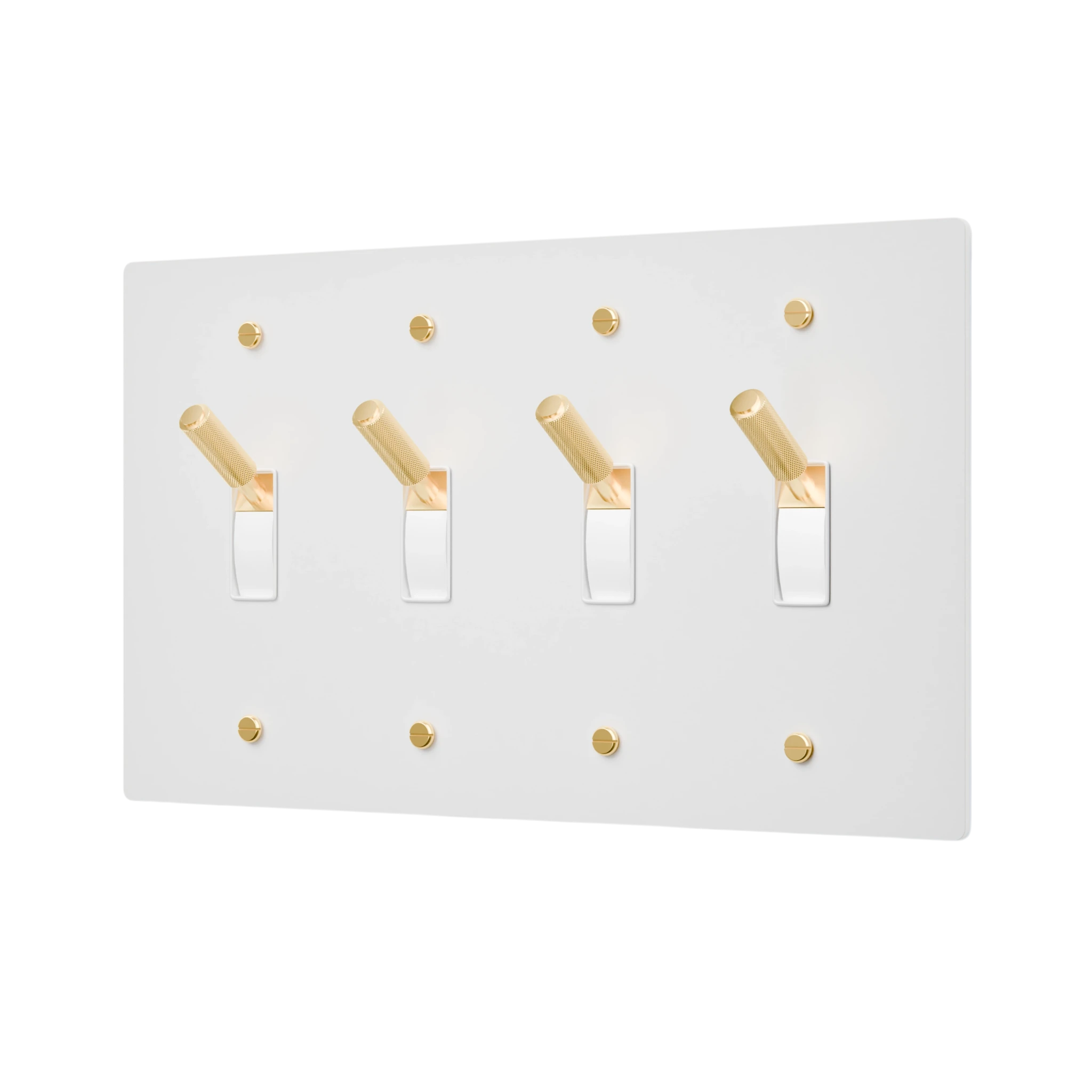 Light switch plate with gold and clear design on a white background