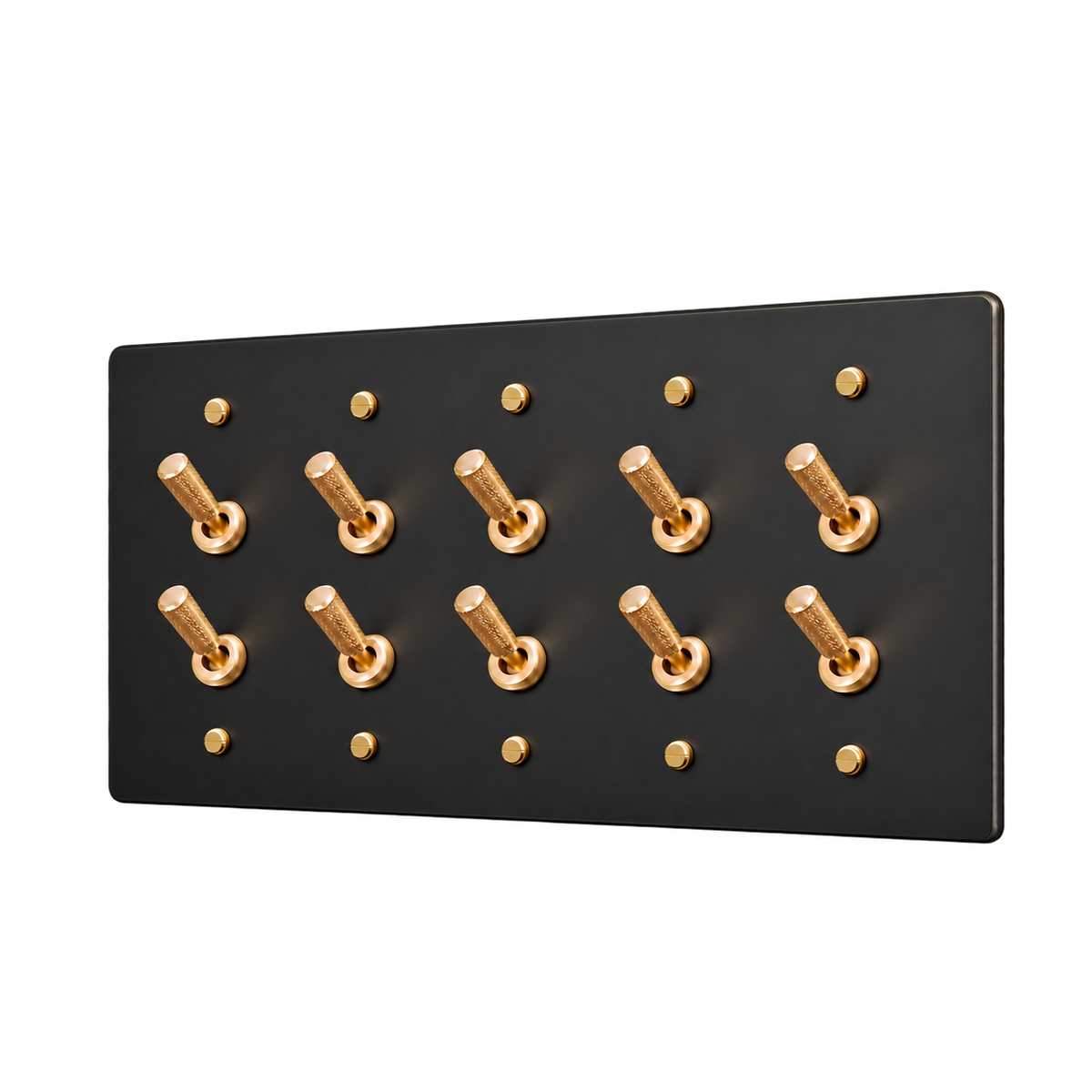 Double Knurled Brass Toggle Switch Plate — 5-Gang — Matte Black