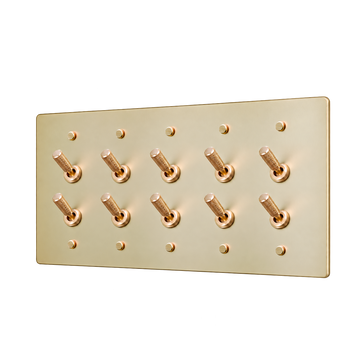 Double Knurled Brass Toggle Switch Plate — 5-Gang — Satin Brass