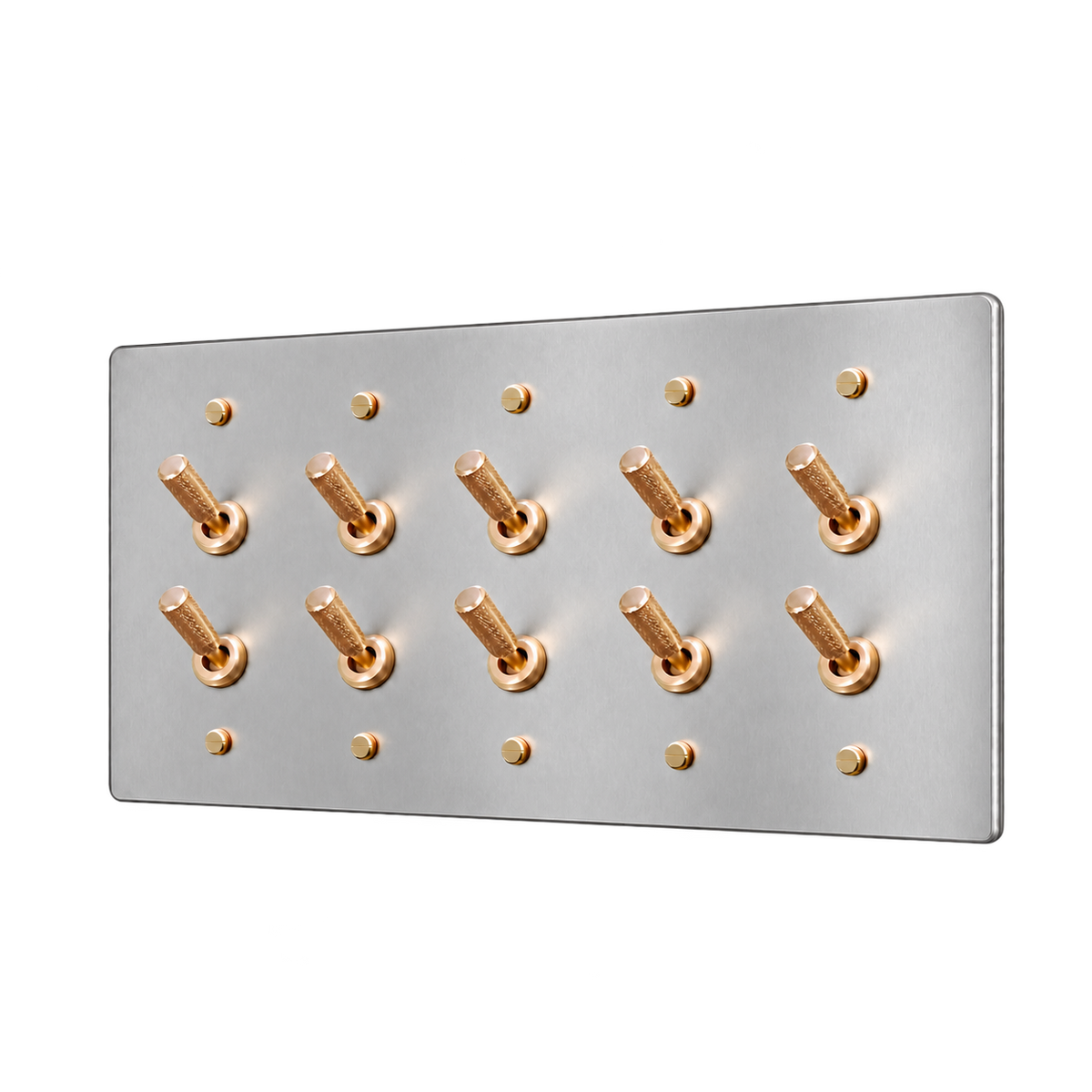 Double Knurled Brass Toggle Switch Plate — 5-Gang — Stainless Steel