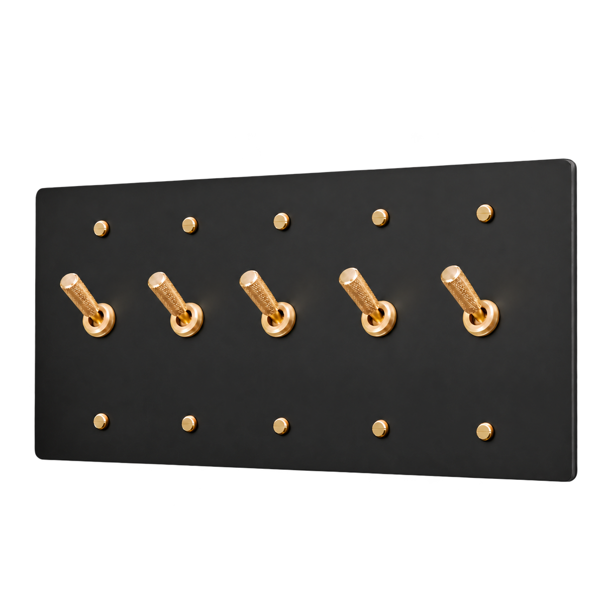 Knurled Brass Toggle Switch Plate — 5-Gang — Matte Black