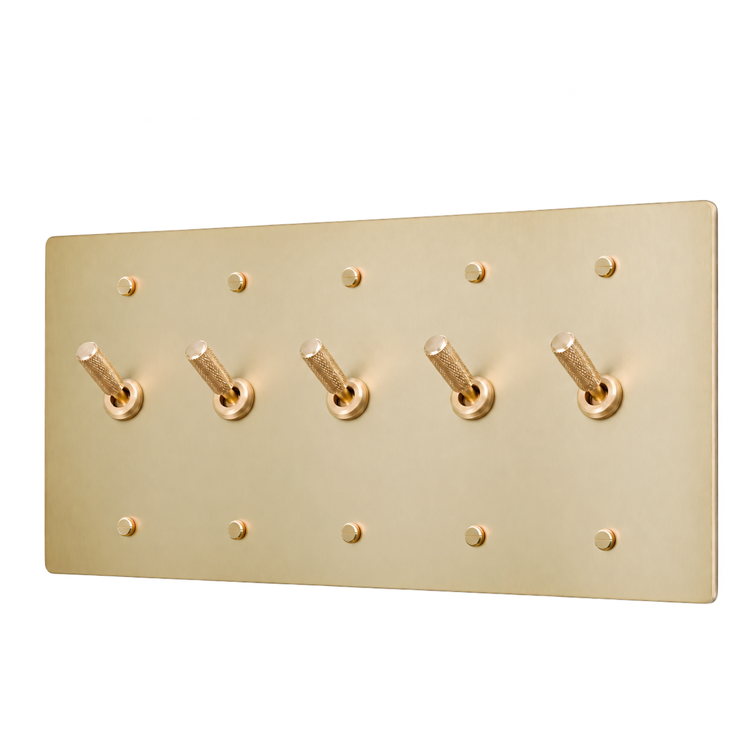 Knurled Brass Toggle Switch Plate — 5-Gang — Satin Brass