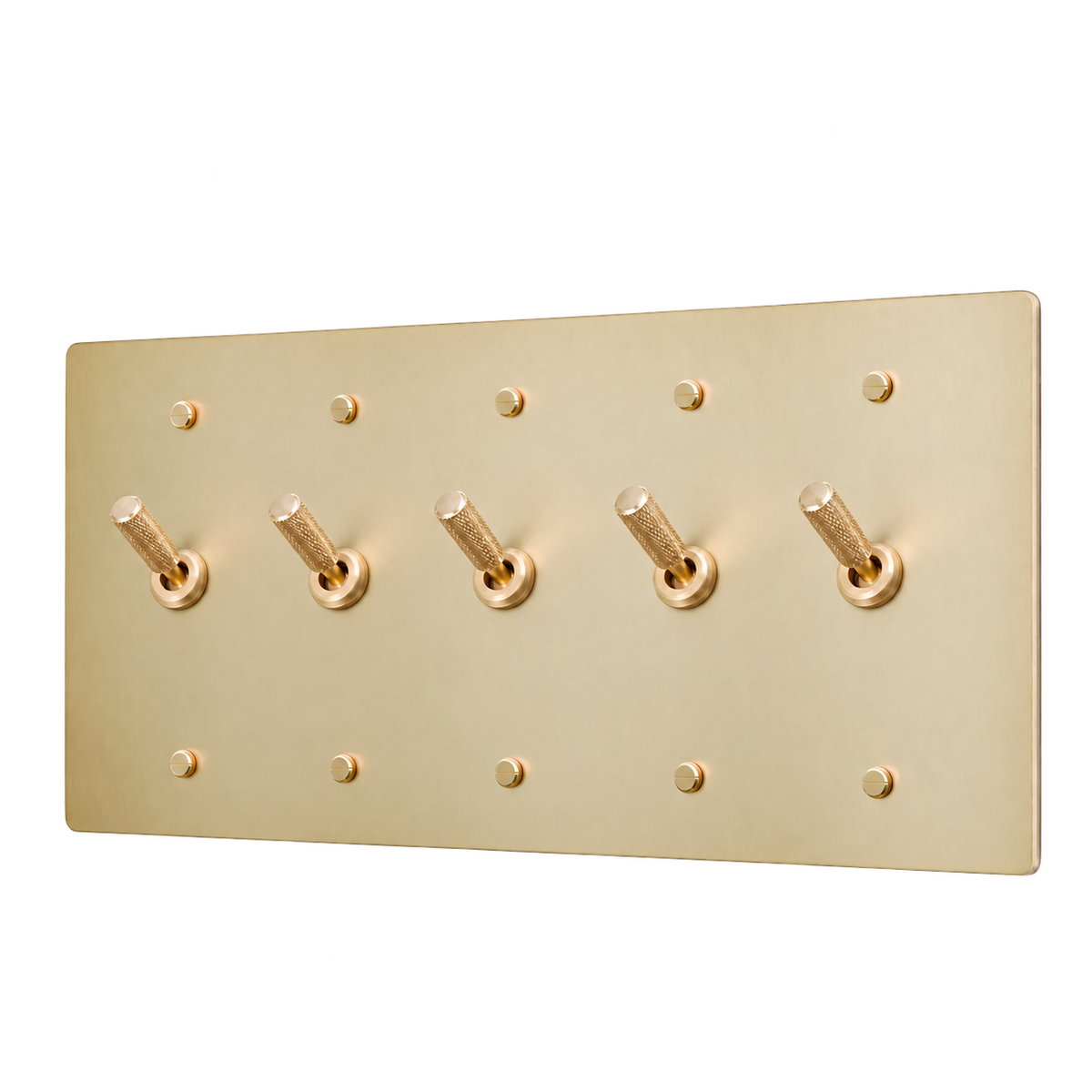Knurled Brass Toggle Switch Plate — 5-Gang — Satin Brass