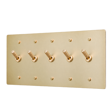 Knurled Brass Toggle Switch Plate — 5-Gang — Satin Brass