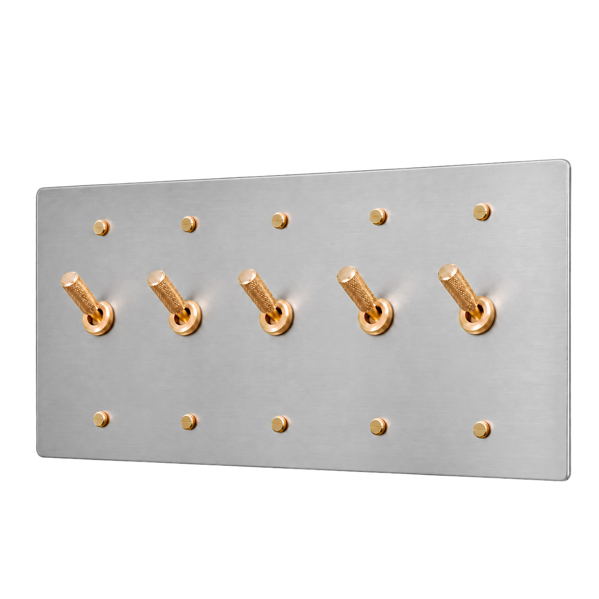 Knurled Brass Toggle Switch Plate — 5-Gang — Stainless Steel